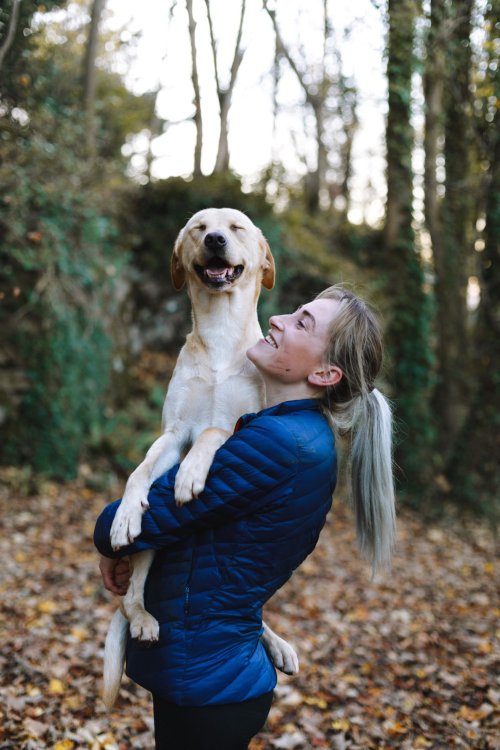 happy dog and owner